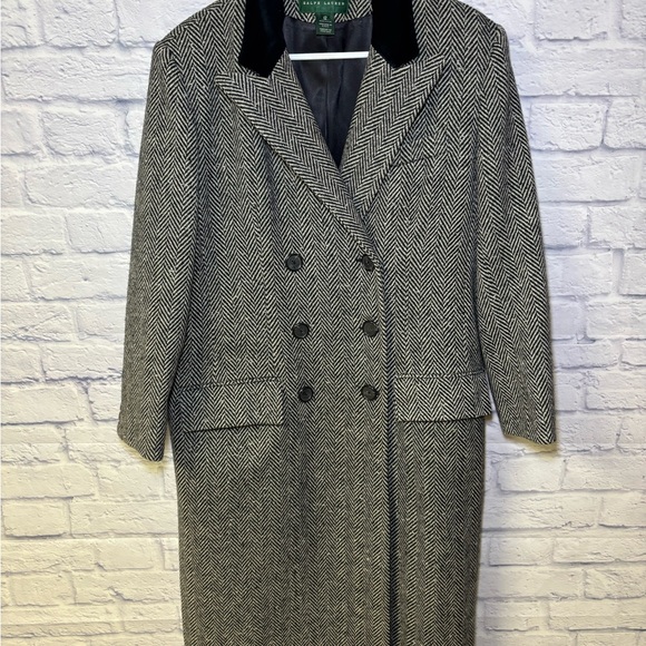 Lauren Ralph Lauren Double Breasted Wool Herringbone Coat Womens 12 Vintage USA - Picture 2 of 13
